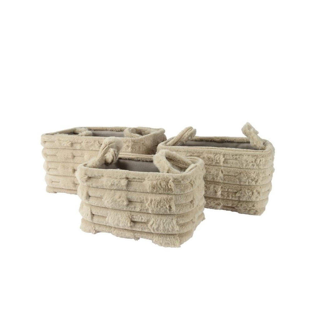 SET 3 CESTI PELLICCIA CREMA H.22CM.